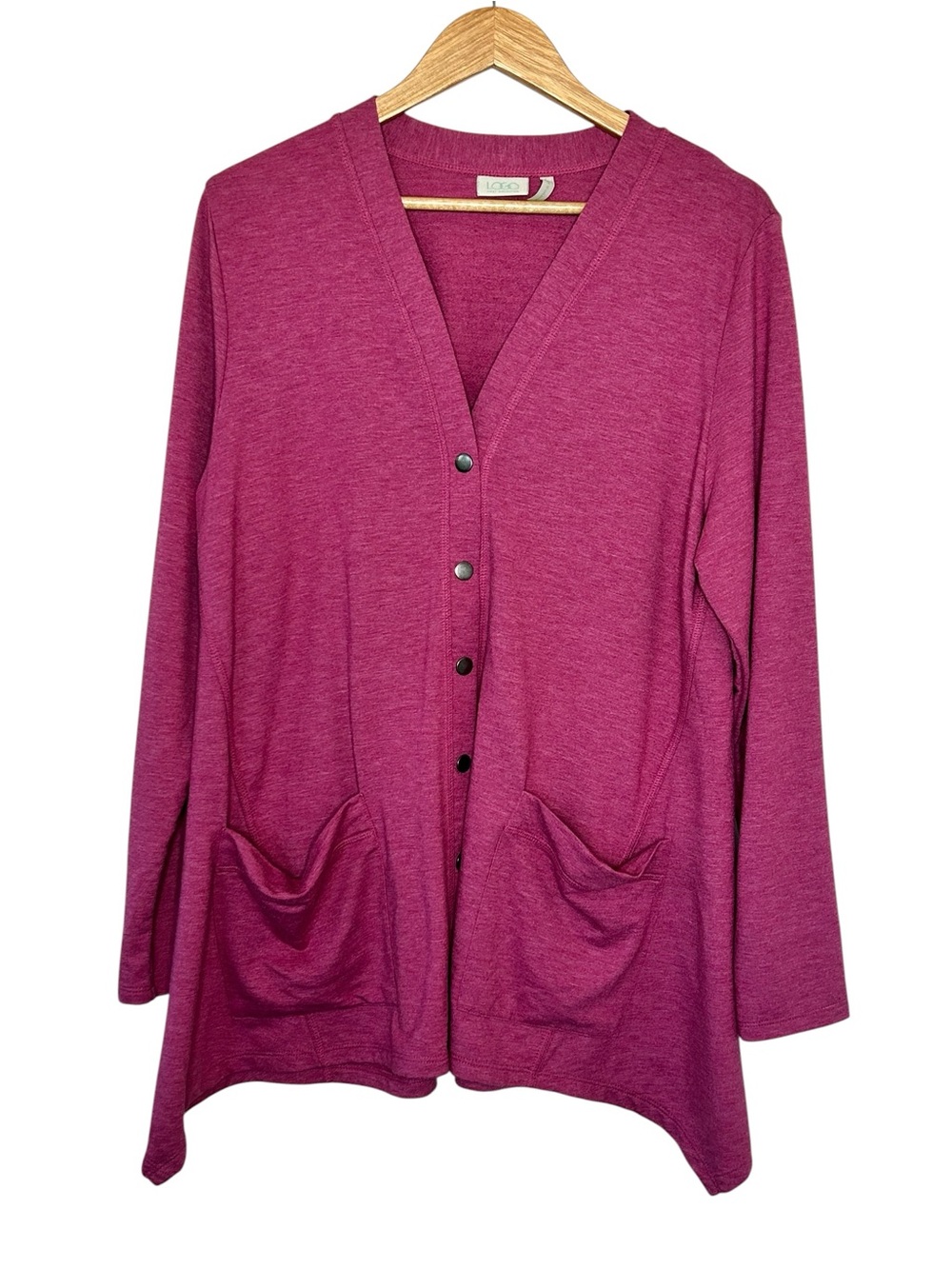 LOGO by Lori Goldstein raspberry Button-Front Lightweight Cardigan size large